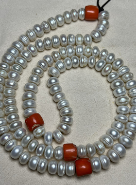 古玩珍珠天然螺纹淡水老珍珠藏传天然老型圆珠无相珠多圈手串手链