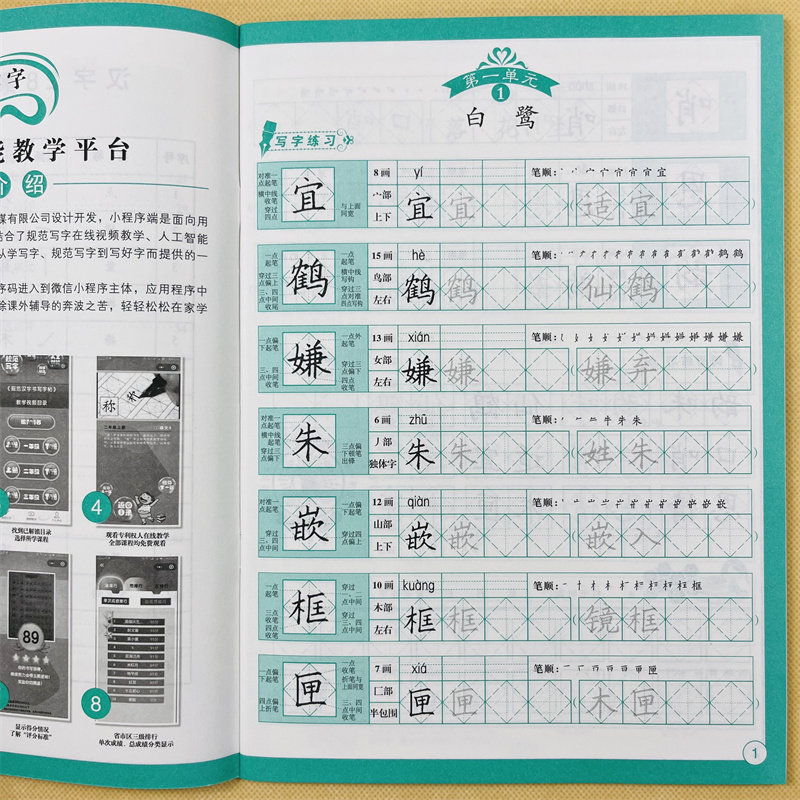 小学生五年级上册练字帖菱形十字格写字法人教版语文课本同步训练小学生5年级课文生字组词语笔画笔顺描红硬笔书法儿童楷书练字帖
