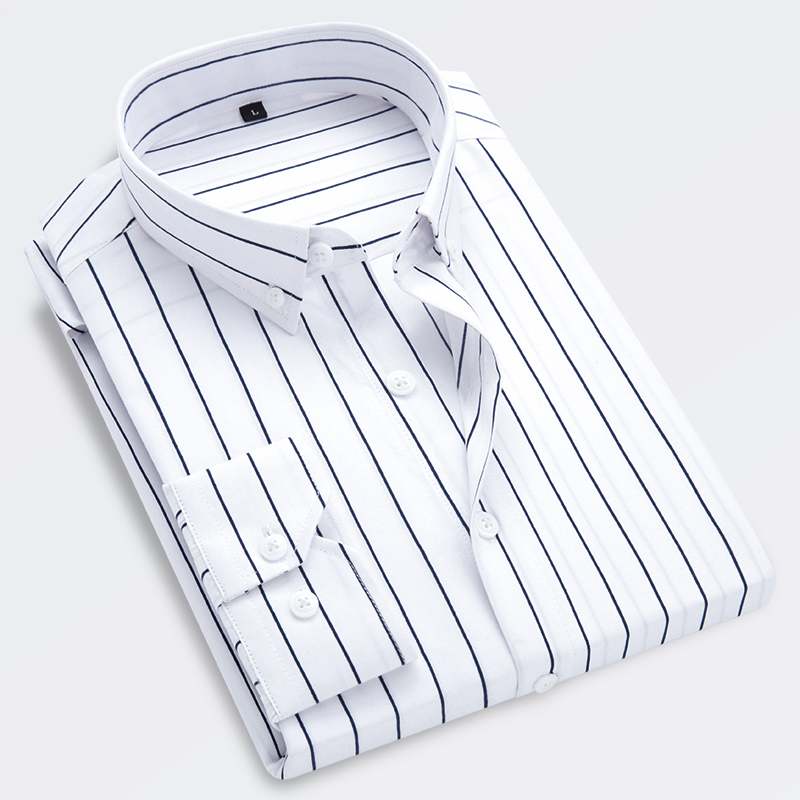 Vertical striped long-sleeved shirt 韩版竖条纹长袖职业衬衫男 - 图1