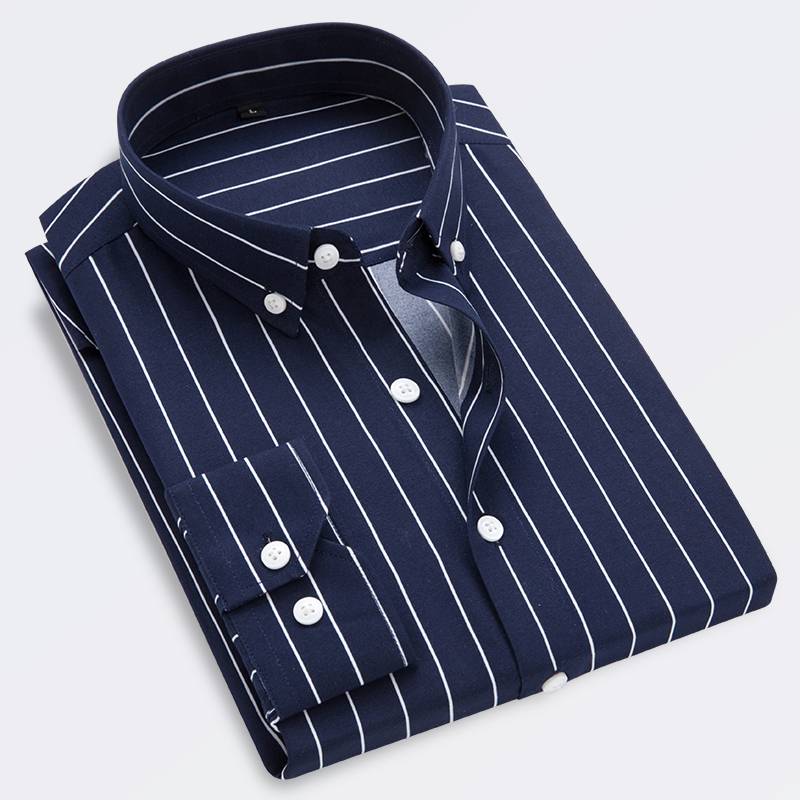 Vertical striped long-sleeved shirt 韩版竖条纹长袖职业衬衫男 - 图0