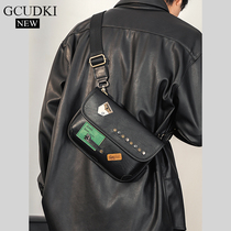 GCUDKI Genuine Leather Mens Bag Rivets Fashion Chest Bag Tiger Head Bag Han Version Soft Leather Tide Backpack Men Sport Small Satchel Bag