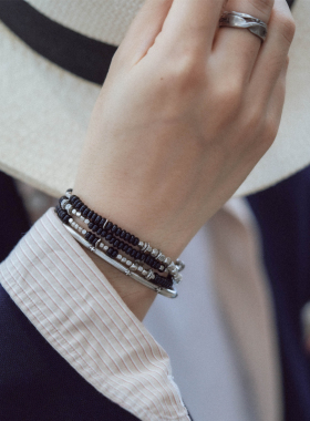 roninmade串珠小众设计银饰尼克兰三层手链男手串纯银女情侣圣诞