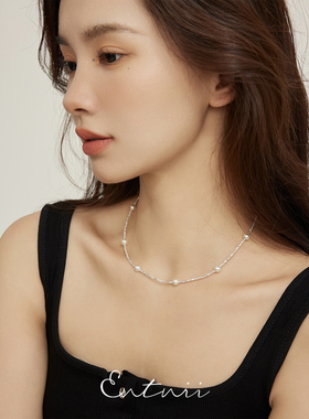 s925纯银碎银子珍珠项链锁骨链