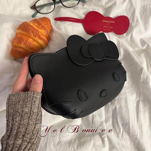 野啵妮 kitty猫50周年大脸可爱联名剑桥包蝴蝶结猫咪单肩包斜挎包 - 图3