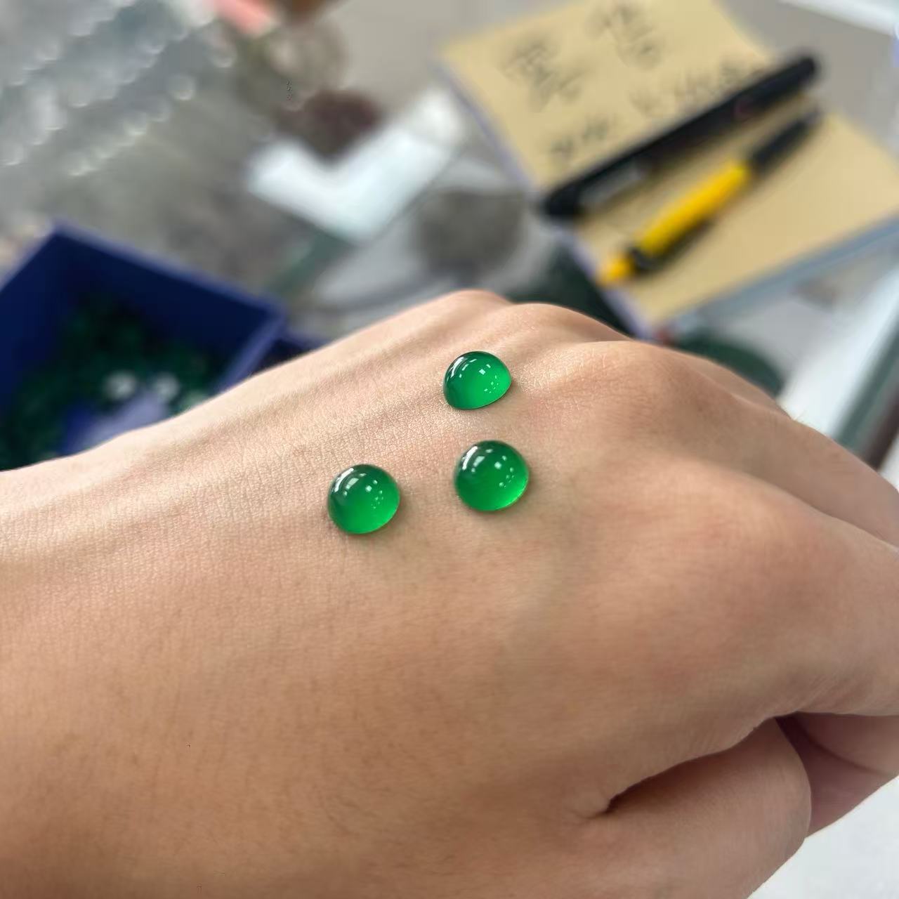Source factory natural green agate flat bottom ring oval face inlay patch diy ring pendant