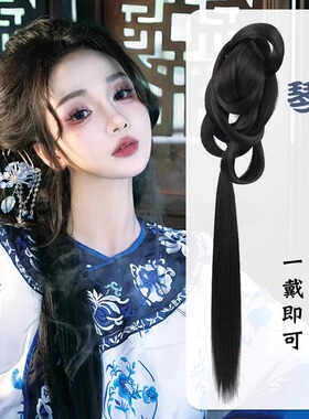 清汉女古风汉服假发一体式清朝发髻盘发旗袍头饰古装抓夹发包垫发