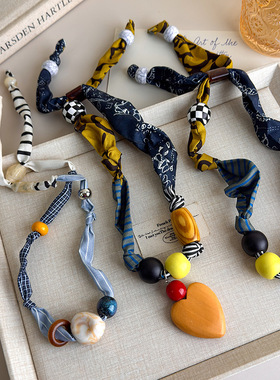 拼接布艺项链小众设计感可调节