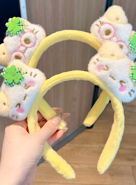 四叶草猫咪大肠发圈发绳卡通表情头饰发箍发夹丸子头马尾皮筋黄色