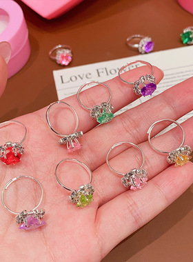 儿童戒指女童仿钻宝石玩具女孩水钻饰品宝宝仿水晶小戒子公主首饰