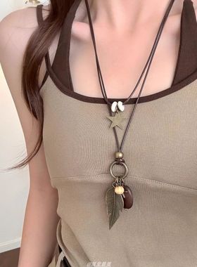 民族风双层羽毛吊坠项链叠戴颈链
