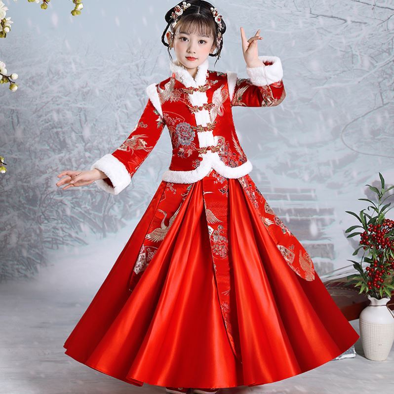 漢服女童過年中國風唐裝紅色寶寶超仙古風拜年服冬裝兒童古裝冬季_愫愫熊旗艦店_童裝_嬰兒裝_親子裝