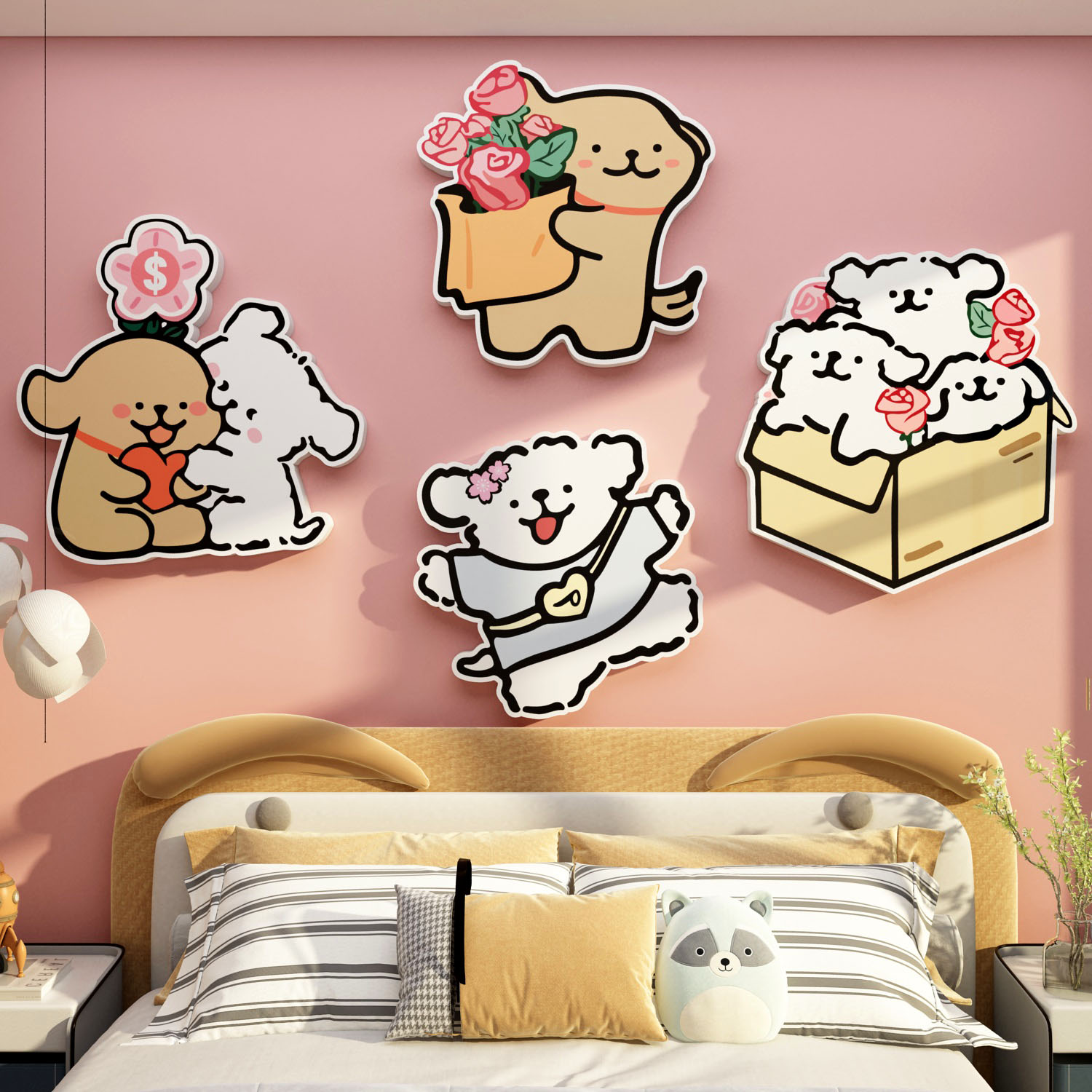 线条小狗电视机背景适合大白墙面装饰2025新款贴纸客厅沙发挂件画 - 图1