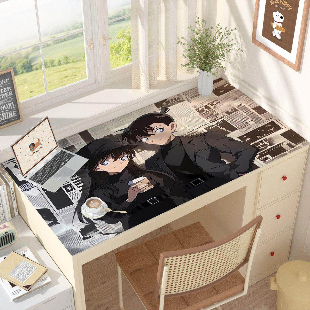 柯南灰原小兰新一基德皮革桌垫电脑键盘鼠标垫茶几台防水书桌垫布,淘宝优惠券,粉丝福利购,淘宝优惠卷