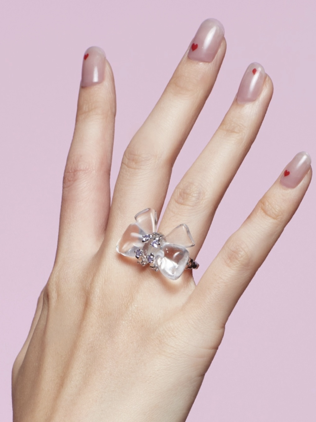 YVMIN尤目x SHUSHUTONG2022春夏新品 矿石蝴蝶结S925银戒指 - 图0