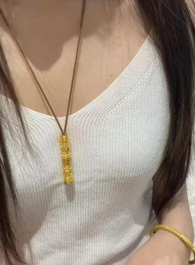 古法金包银十二生肖观音菩萨黄色项链男女士守护随身佛吊坠送女友