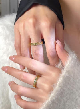 古法金包银碎冰冰戒指女碎金子满天星情侣时尚对戒指环礼物送女友