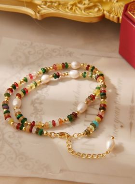 《多巴胺一夏》甜美玉石串珠珍珠项链手链套装小众气质高级锁骨链