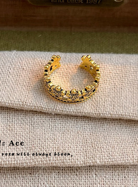 复古抹黑做旧花朵戒指