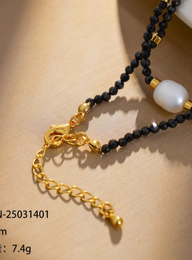 水墨云山黑水晶珍珠串珠项链ins气质轻奢小众设计锁骨链2025新款