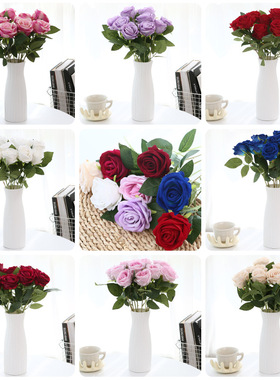 玫瑰花仿真花情人节塑料假花束家居摆件客厅餐桌插花干花装饰