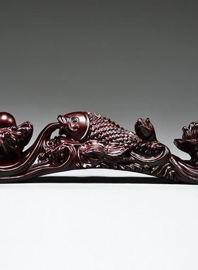 黑檀木年年有鱼根雕荷花雕刻摆件红木家居装饰工艺品开业乔迁