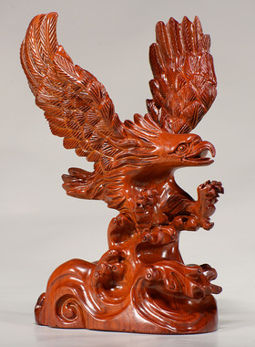 花梨实木雕刻老鹰摆件檀木头根雕大展鸿图老鹰家居装饰红木