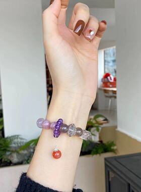 紫气东来九紫离火手串天然紫色水晶渐变批发珠2024手链新