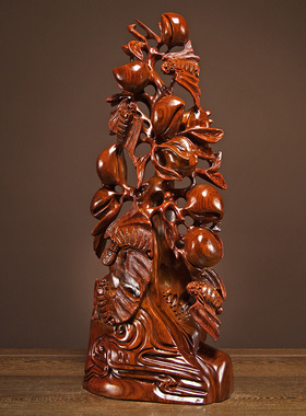 花梨实木雕刻五福临门根雕摆件吉祥家居装饰品红木工艺品乔迁