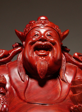 红花梨木雕文财神爷佛像摆件根雕家居玄关装饰工艺品开业乔迁