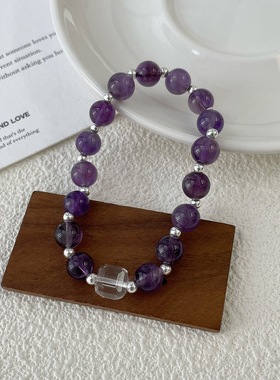 S925纯银紫气东来紫水晶好运手链串女银珠首饰新款秋冬ins小众