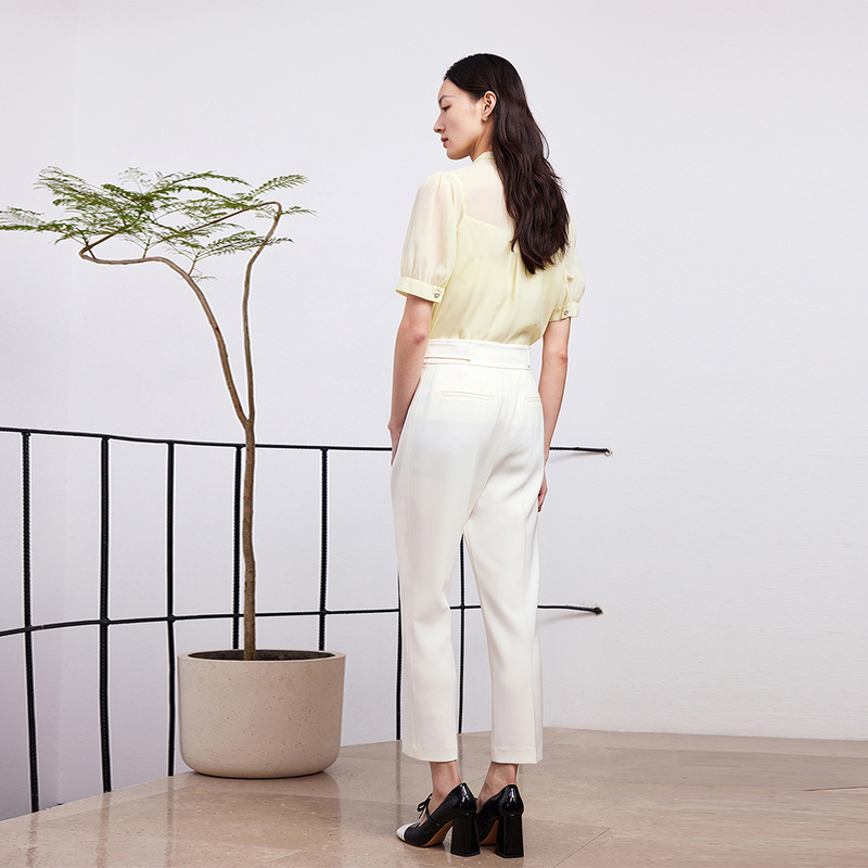 莱茵米黄色网纱围巾领衬衫