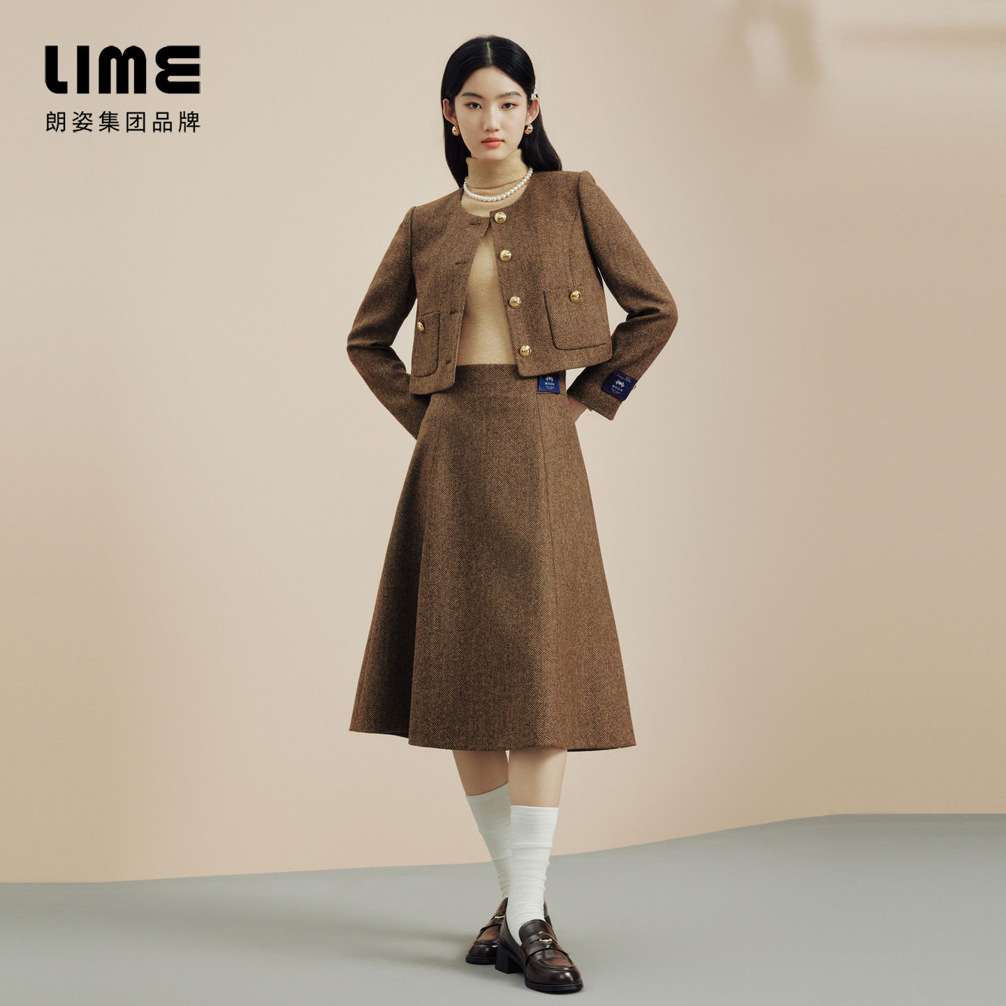 【林小宅同款】LIME莱茵复古英国进口羊毛钢花呢女短外套半裙套装,淘宝优惠券,粉丝福利购,淘宝优惠卷