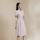LIME Rhine round neck diamond button decorated small fragrant dress lavender French elegant vertical cut A-hem commuter skirt