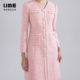 LIME莱茵年早春新款粗花呢连衣裙灰粉色V领收腰名媛小香风A字裙