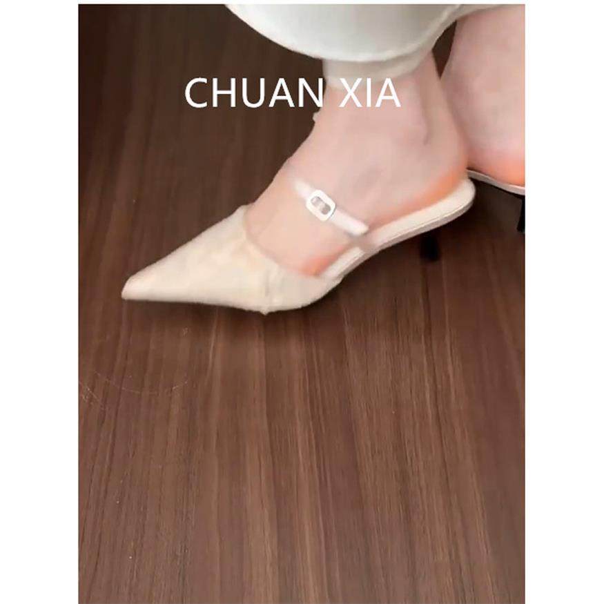 羊皮版！温柔尖头高跟鞋女法式真皮蕾丝单鞋一字带细跟包头凉鞋,淘宝优惠券,粉丝福利购,淘宝优惠卷