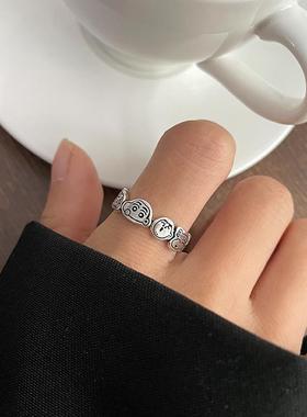 卡通姜饼人银饰品不掉色小众猫狗个性ins韩版开口小新戒指