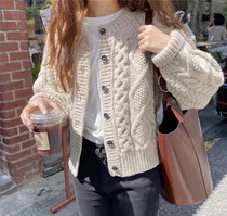 Heavy Pound Thickened 2023 Autumn Winter New 100% Mountain cashmere cardiovert Hemp Flower Loose short knitted sweater jacket