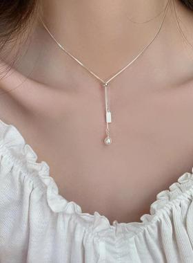 珍珠银牌抽拉项链送女友礼物