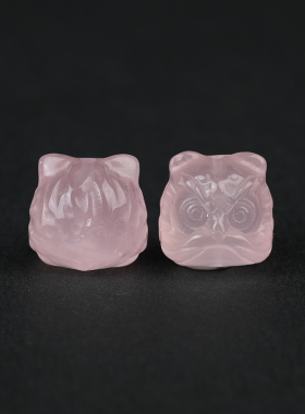 天然白水晶粉黄银曜石醒狮配饰