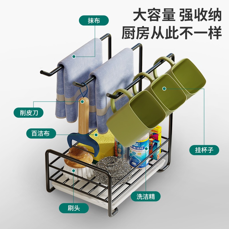 抹布挂架子厨房置物架用品大全毛巾洗碗布沥水架子水池海绵收纳篮 - 图1