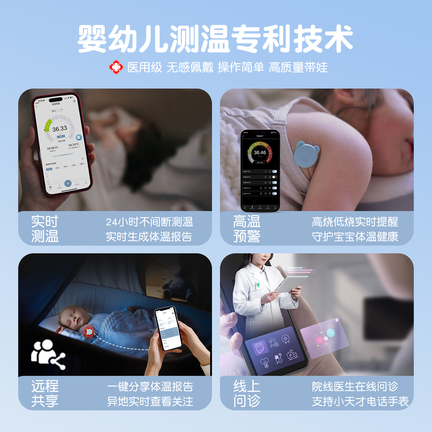 Brush core wireless electronic thermometer for babies