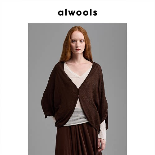 ALWOOLS2026春夏新品绞花拼接廓形针织开衫 - 图1