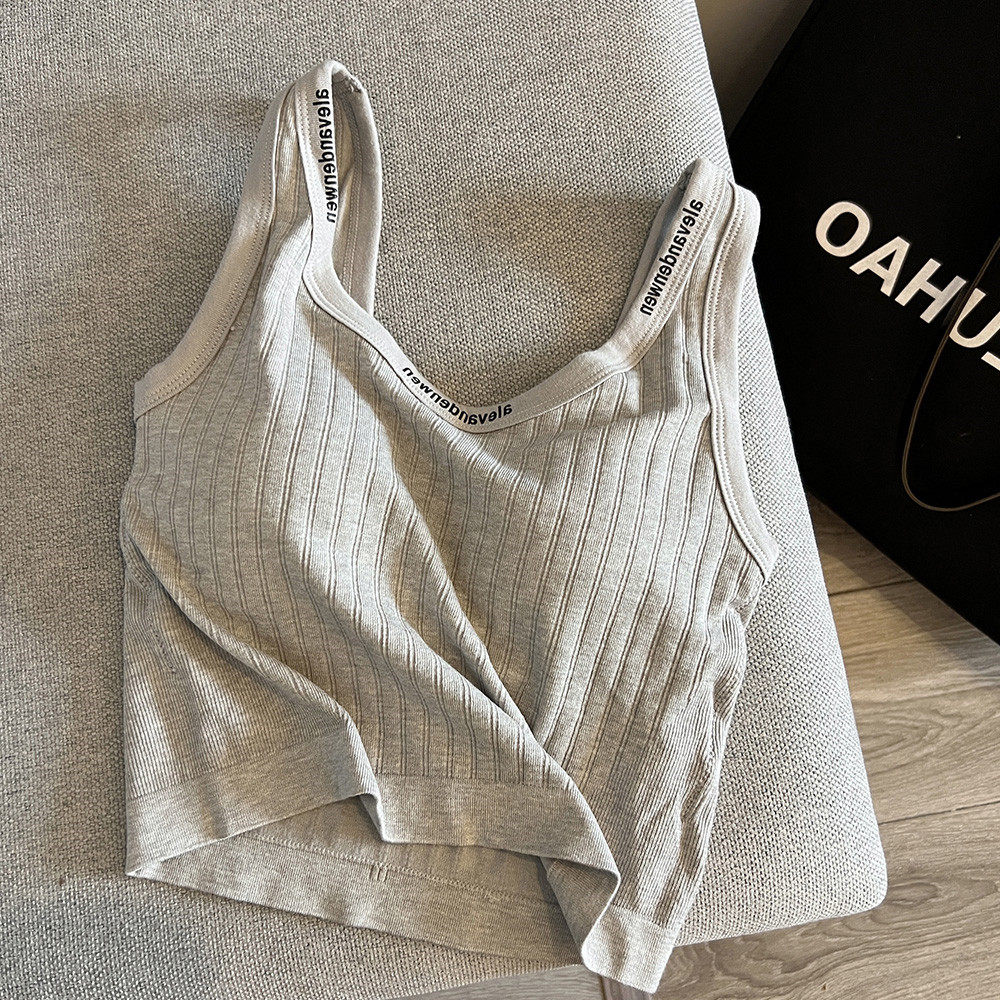 夏季带胸垫白色吊带小背心女西装内搭字母竖条纹休闲运动短款上衣,淘宝优惠券,粉丝福利购,淘宝优惠卷