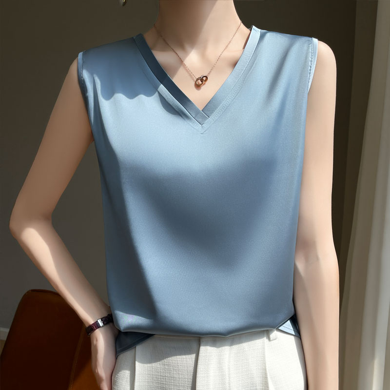 真丝吊带背心女V领无袖T恤桑蚕丝夏打底内搭上衣白色外搭西服_牧都兰 服饰店_女装/女士精品-第5张图片-提都小院