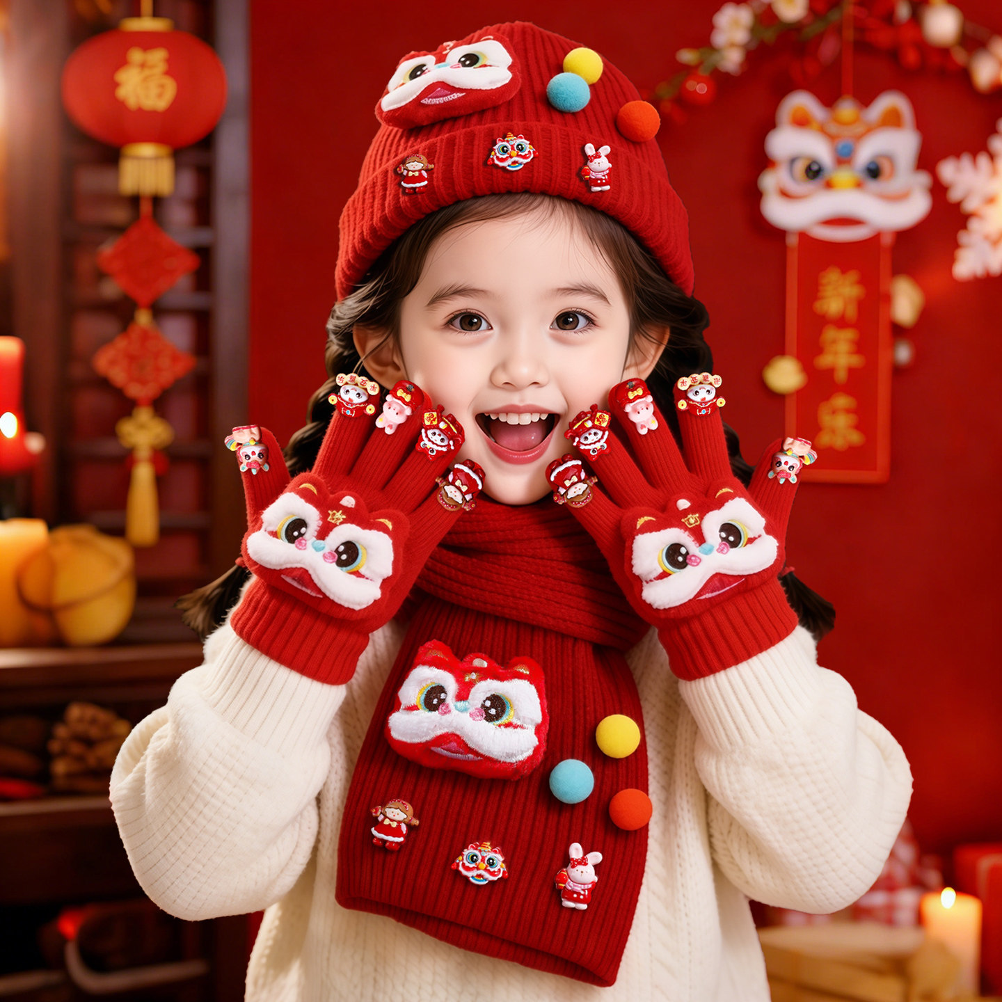 儿童围巾秋冬季红色新春喜庆围巾女童防风保暖围脖套宝宝婴儿脖套,淘宝优惠券,粉丝福利购,淘宝优惠卷