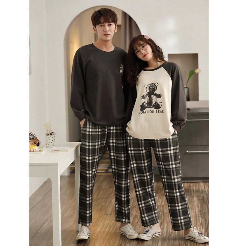 情侣春秋纯棉长袖ins潮网红睡衣 木之青雨服饰睡衣/家居服套装