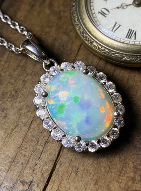 轻奢优雅纯天然超美欧泊吊坠手工精选彩色火彩10x12主石澳泊项链