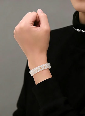 a货翡翠和田玉白玛瑙古巴链手链