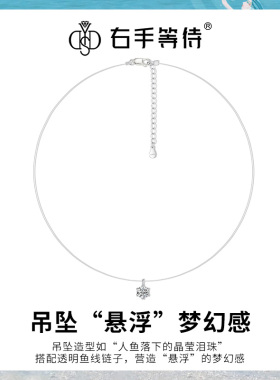 右手等待人鱼泪滴s925银透明线项链设计感锁骨链秋冬毛衣链女