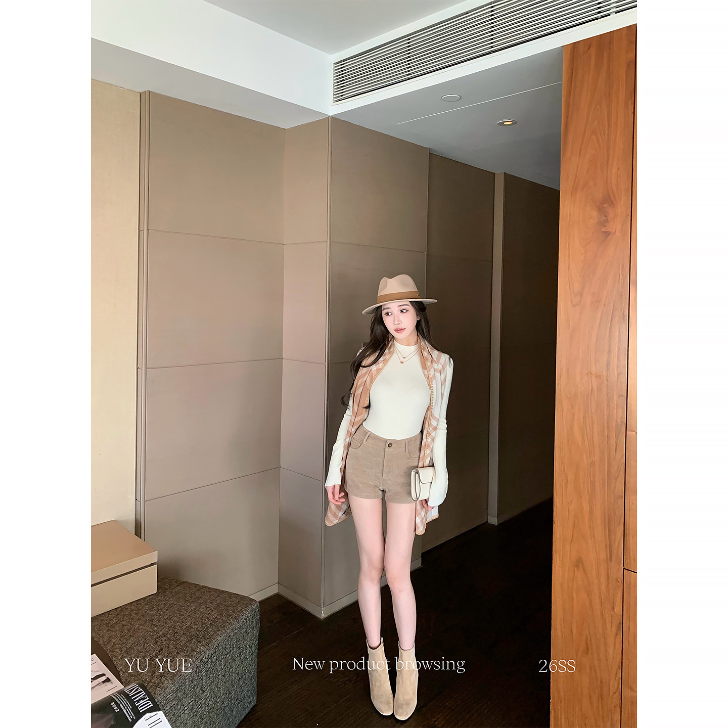 愉悦愉悦 卡其色简约高腰休闲裤女春季韩系通勤修身显瘦百搭短裤,淘宝优惠券,粉丝福利购,淘宝优惠卷